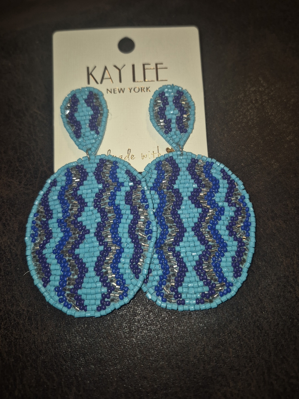 Kaylee New York Turquoise & Navy Beaded Wave Drop Earrings